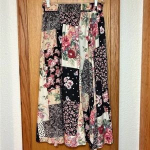Vintage made in USA Floral Patchwork Midi Skirt